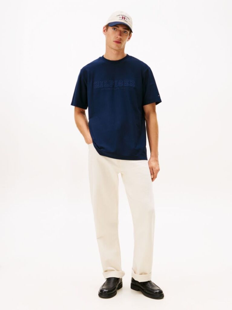 Blue Logo Embroidery Relaxed Crew Neck T-Shirt  Men