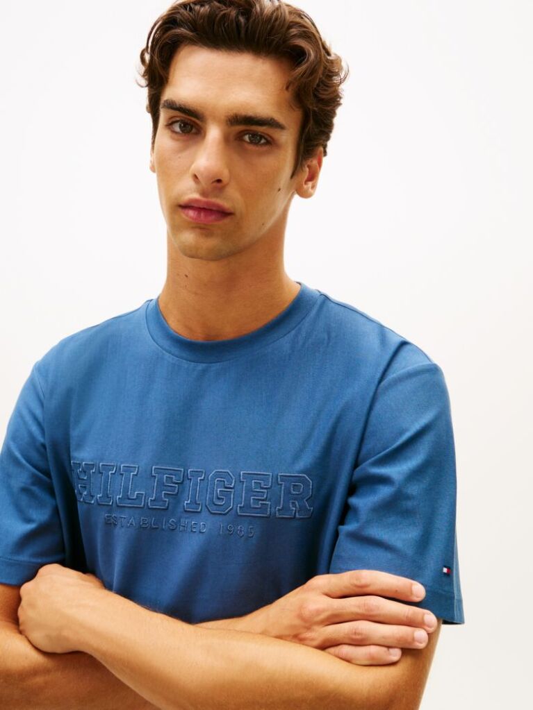 Blue Logo Embroidery Relaxed Crew Neck T-Shirt  Men