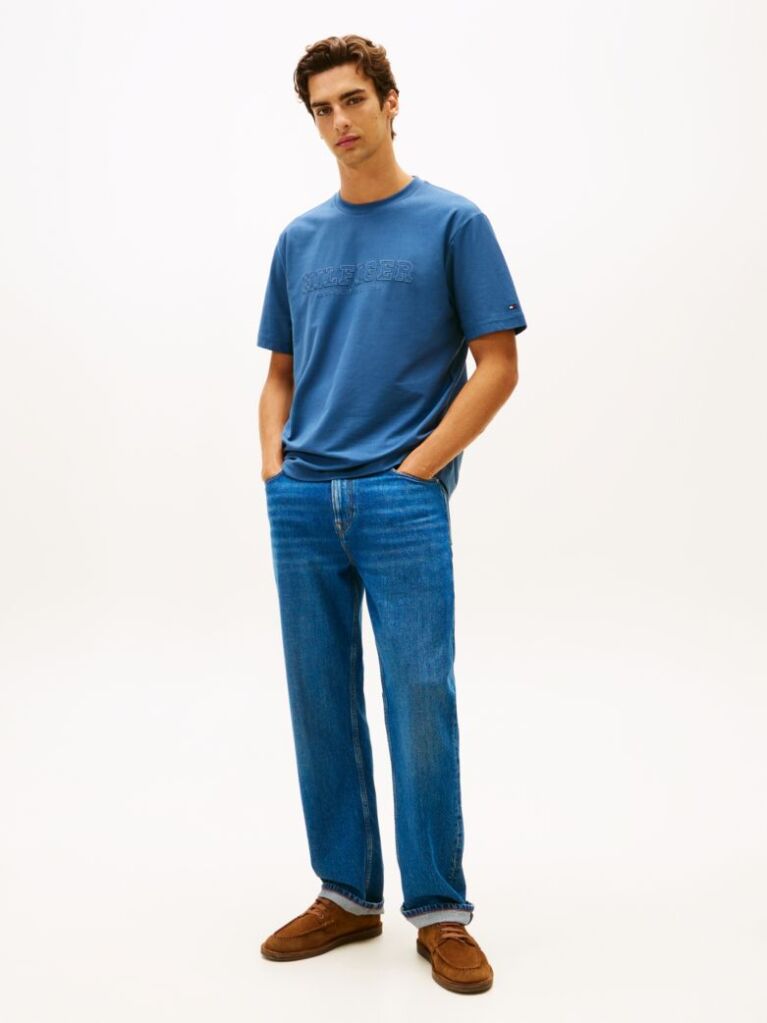 Blue Logo Embroidery Relaxed Crew Neck T-Shirt  Men