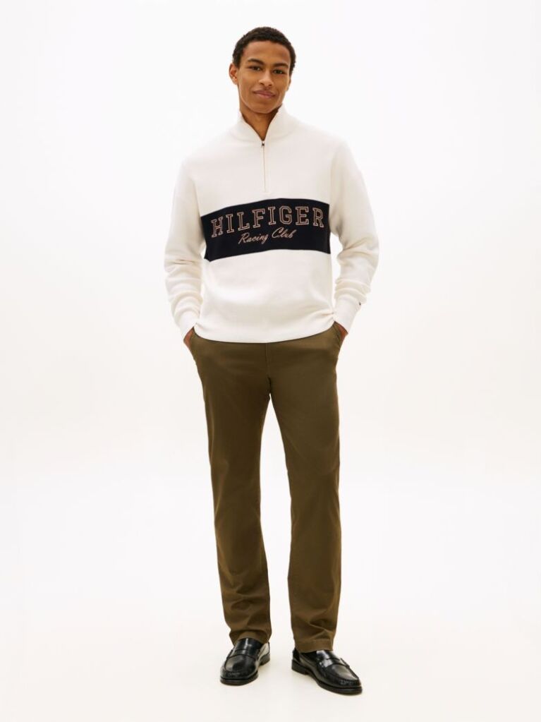 Beige Relaxed Quarter-Zip Mock Neck Jumper  Men