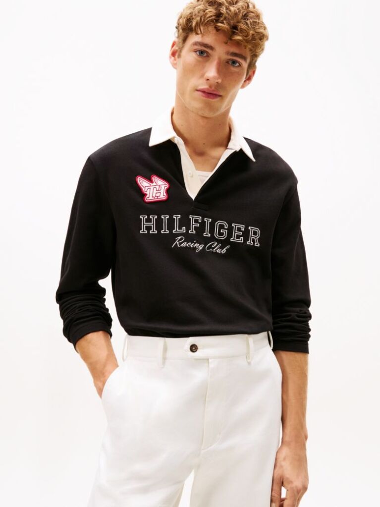 Black Logo Appliqué Relaxed Rugby Polo Shirt  Men