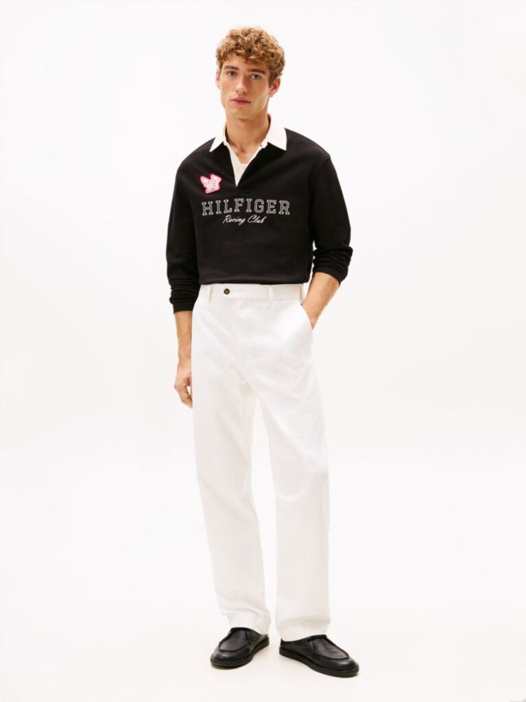 Black Logo Appliqué Relaxed Rugby Polo Shirt  Men