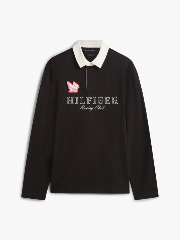 Black Logo Appliqué Relaxed Rugby Polo Shirt  Men