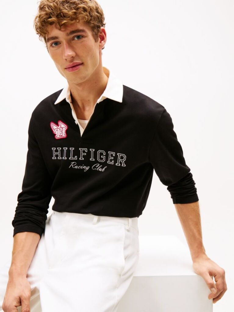 Black Logo Appliqué Relaxed Rugby Polo Shirt  Men
