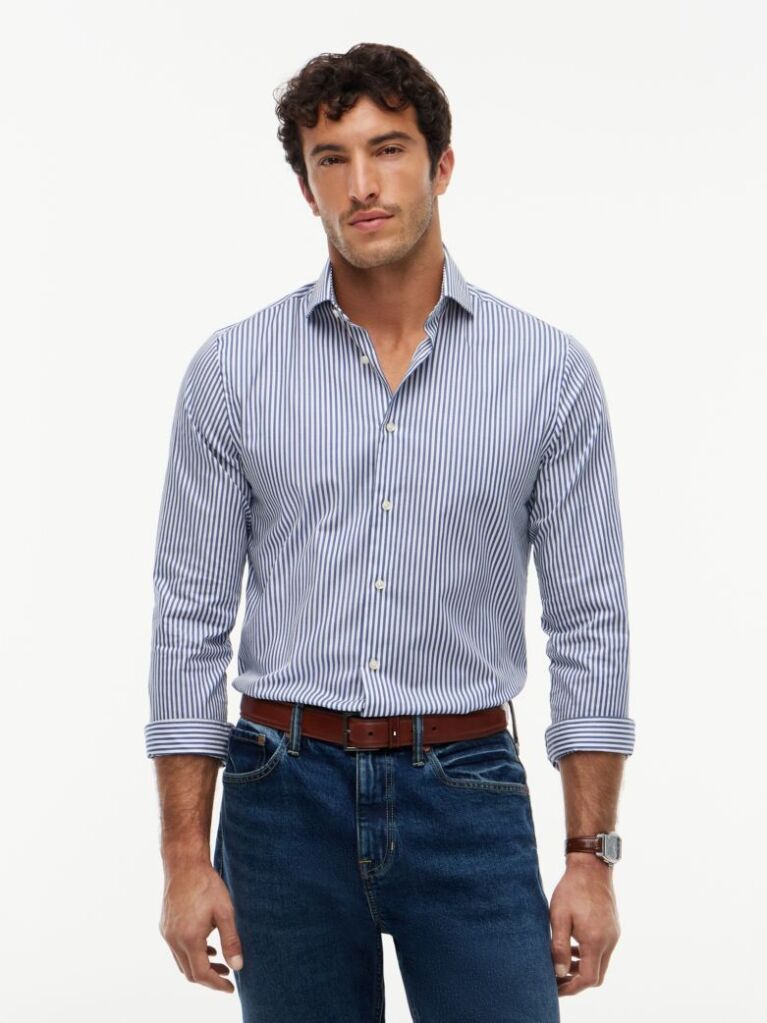 Blue Smart Casual Slim Fit Stripe Shirt  Men