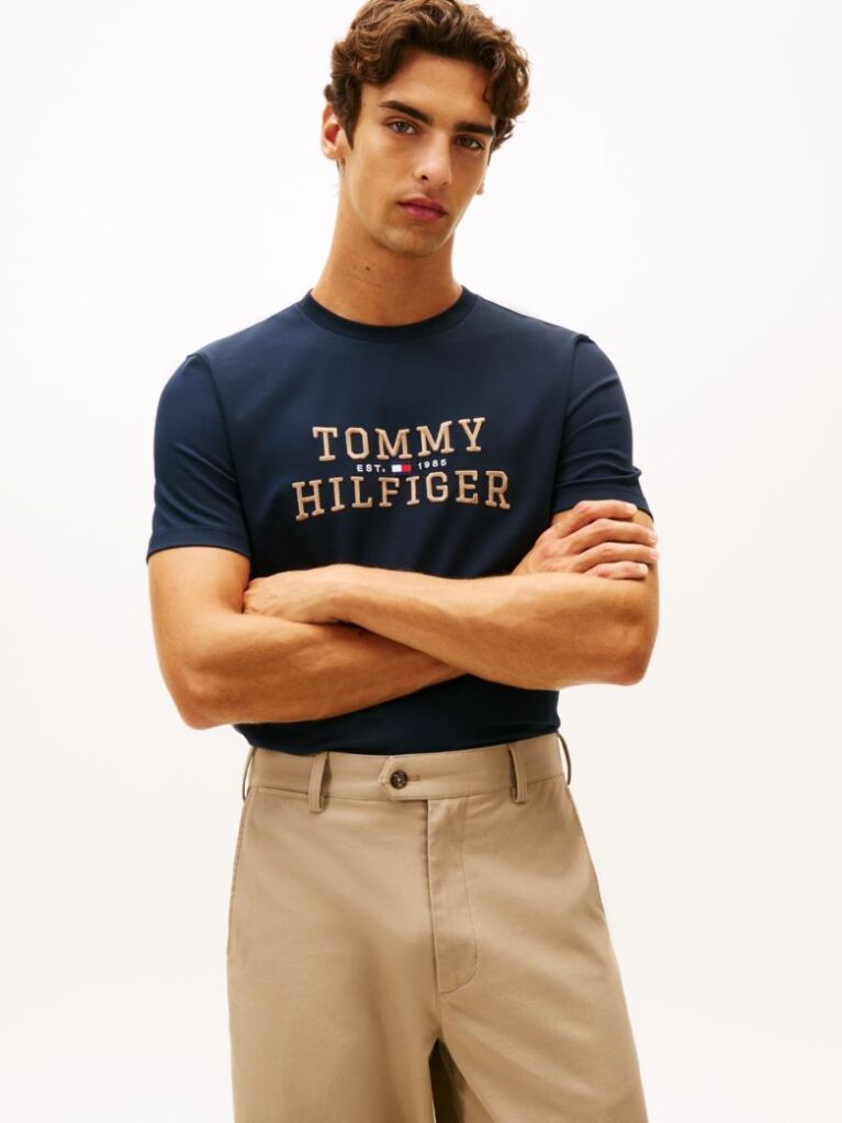 Blue Logo Embroidery Crew Neck T-Shirt  Men