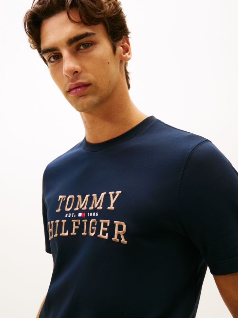 Blue Logo Embroidery Crew Neck T-Shirt  Men