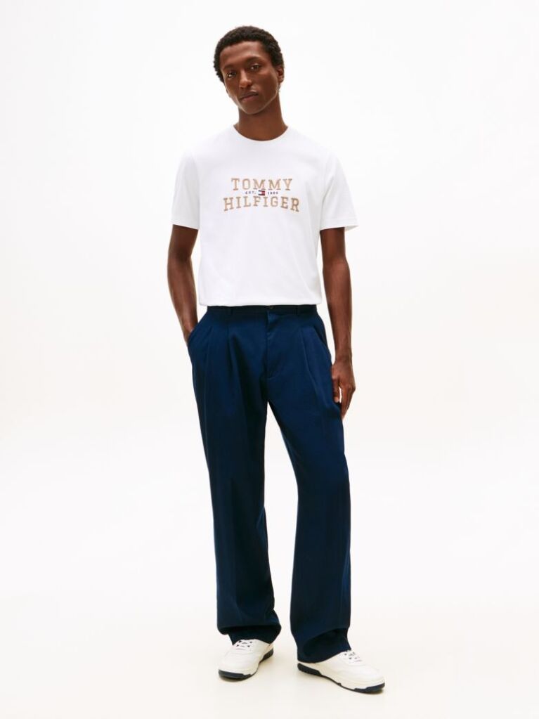White Logo Embroidery Crew Neck T-Shirt  Men