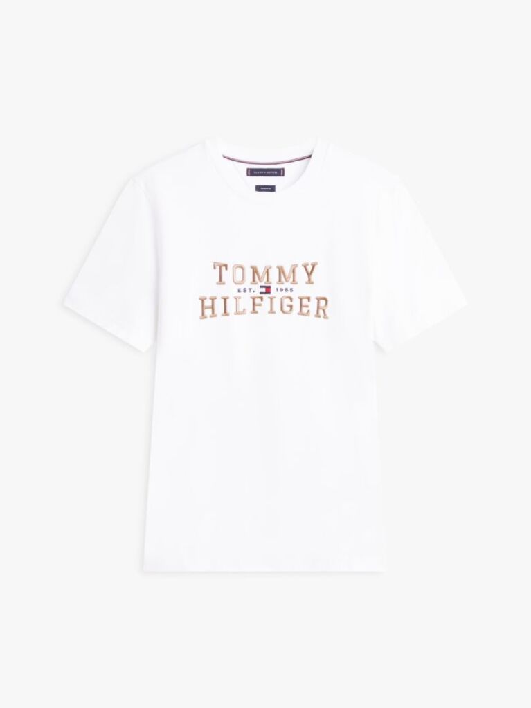White Logo Embroidery Crew Neck T-Shirt  Men