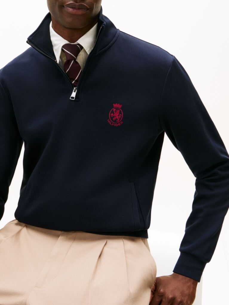 Blue TH Crest Embroidery Quarter-Zip Jumper  Men