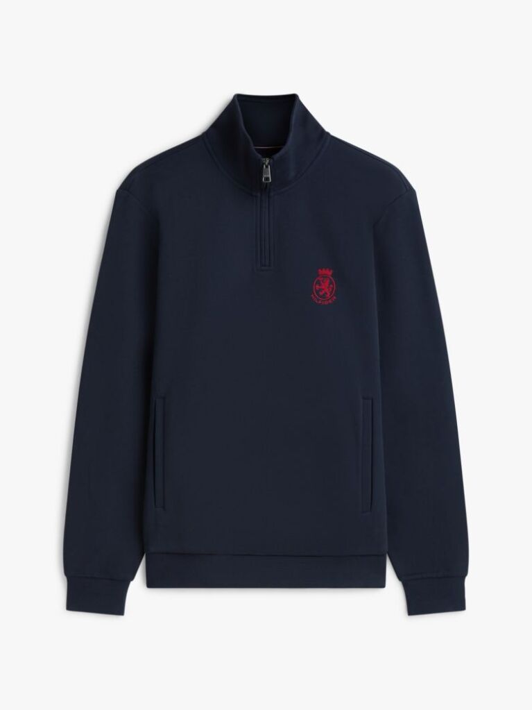 Blue TH Crest Embroidery Quarter-Zip Jumper  Men