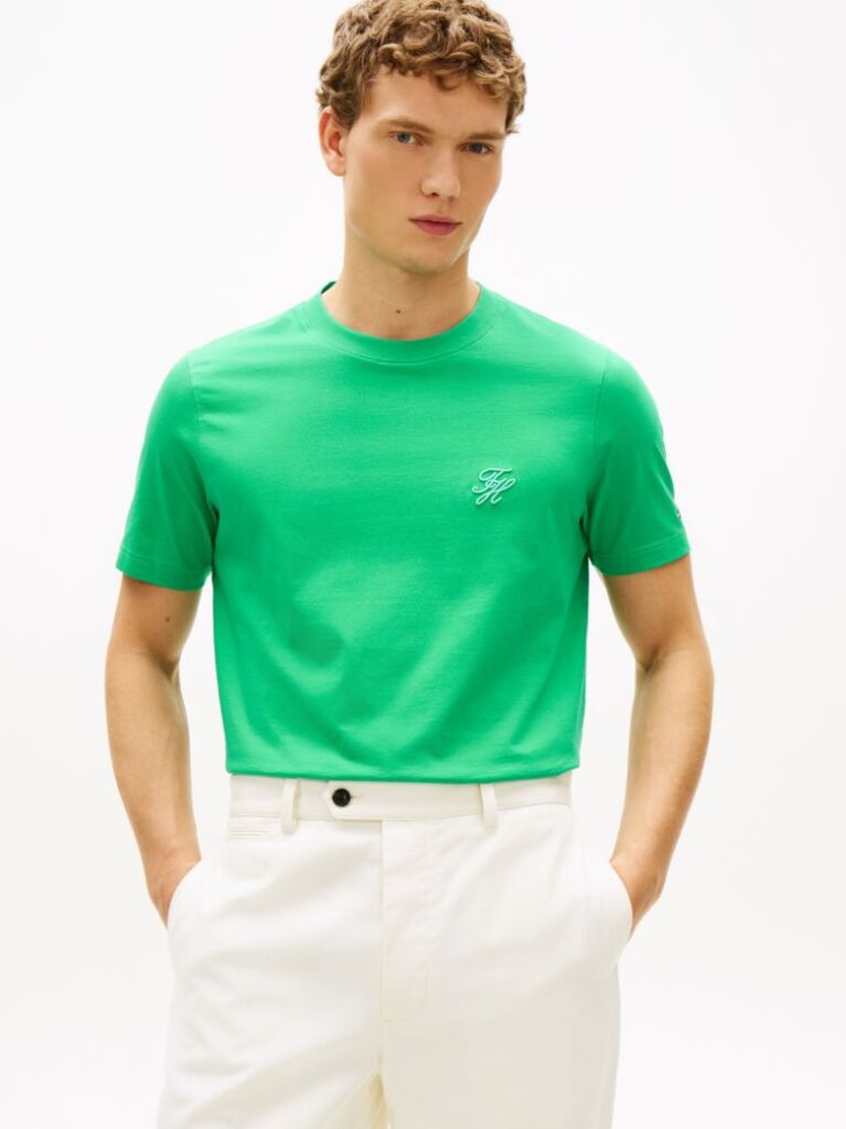 Green Logo Embroidery Jersey T-Shirt  Men