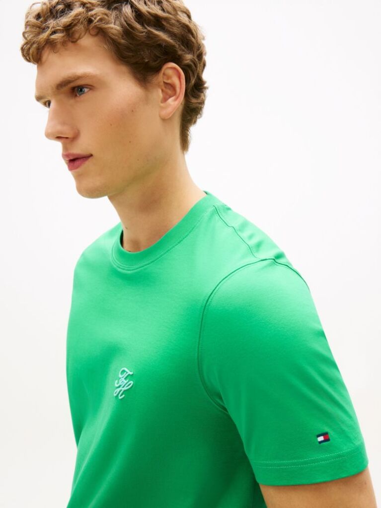 Green Logo Embroidery Jersey T-Shirt  Men