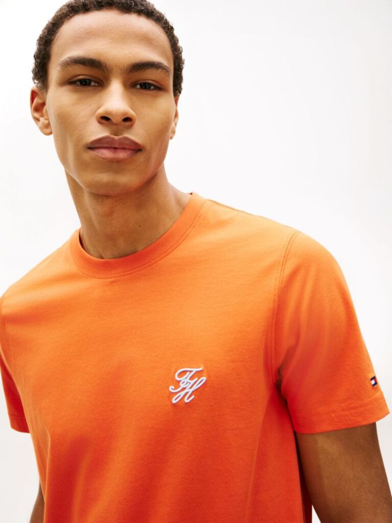 Orange Logo Embroidery Jersey T-Shirt  Men