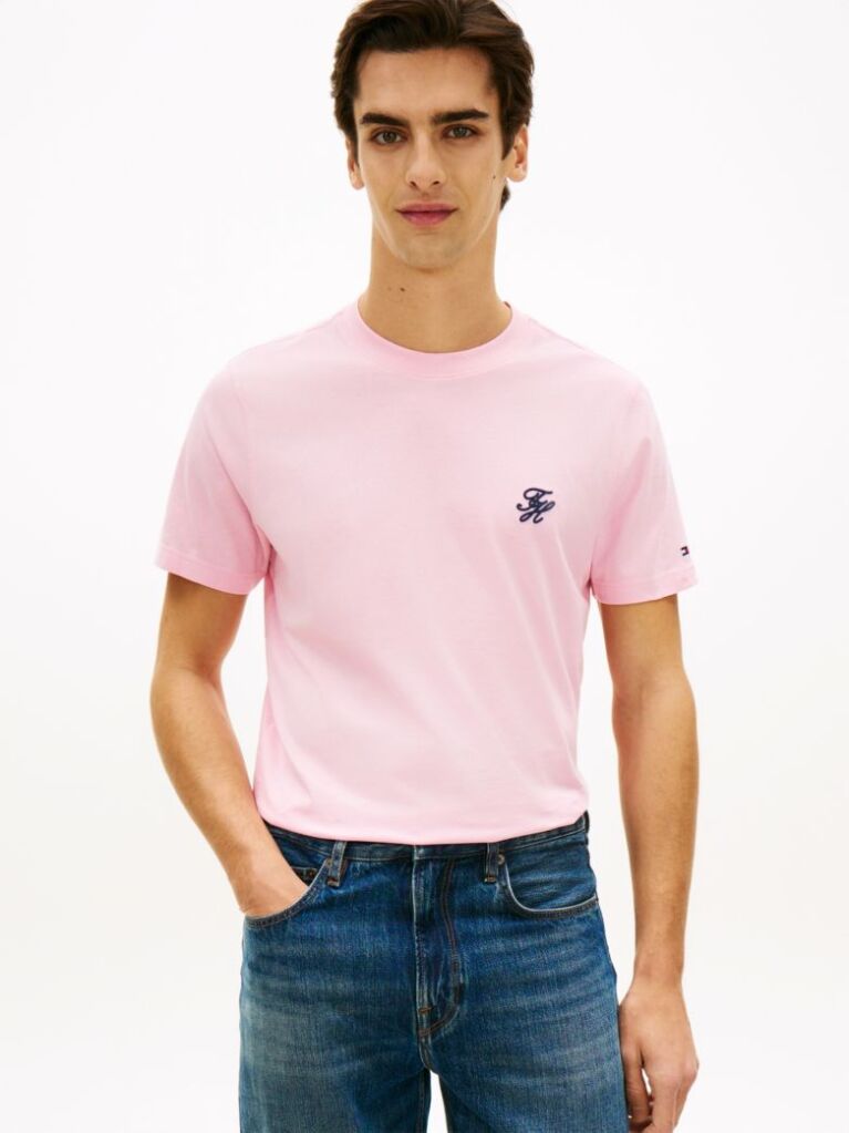 Pink Logo Embroidery Jersey T-Shirt  Men