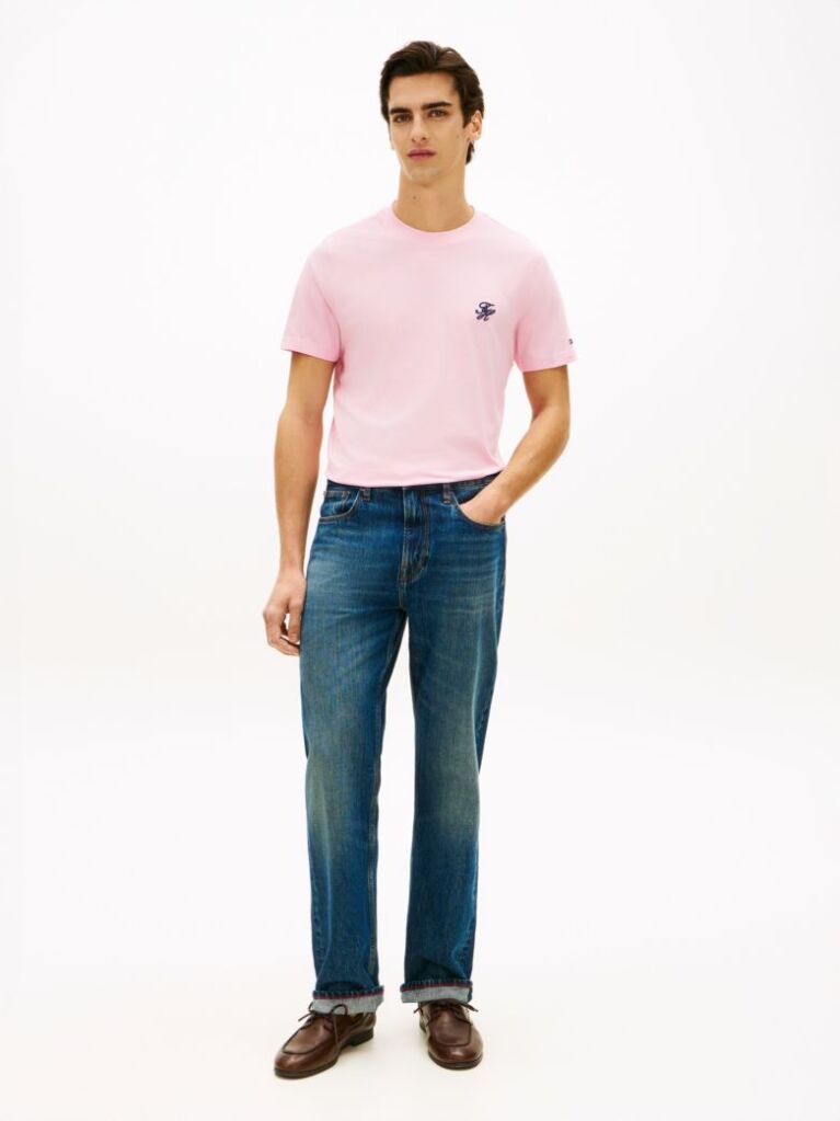 Pink Logo Embroidery Jersey T-Shirt  Men