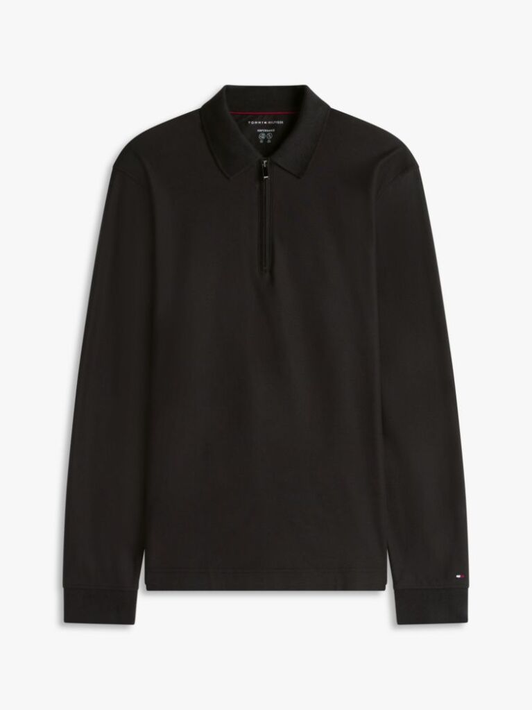 Black Performance Zip Polo Shirt  Men
