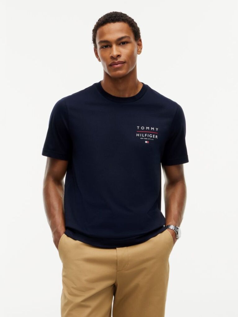 Μπλε Βαμβακερό T-Shirt Με Λογότυπο Και Κλασική Λαιμόκοψη  Άνδρες