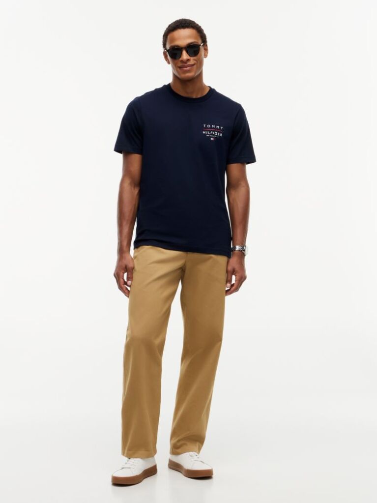 Μπλε Βαμβακερό T-Shirt Με Λογότυπο Και Κλασική Λαιμόκοψη  Άνδρες