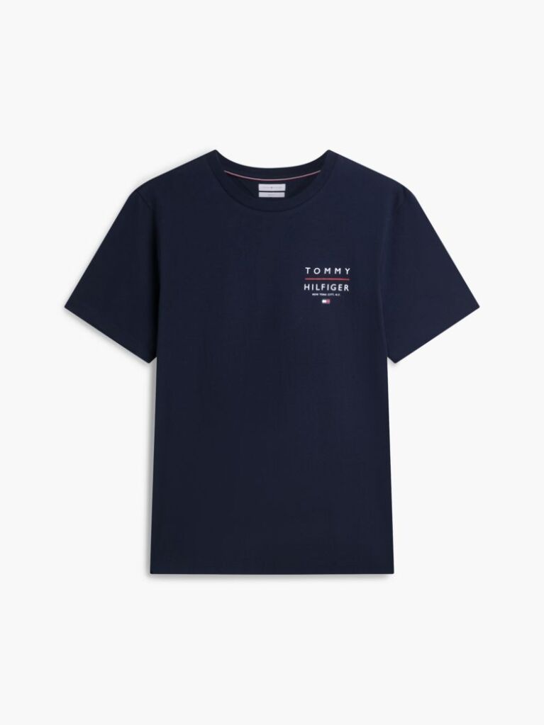 Μπλε Βαμβακερό T-Shirt Με Λογότυπο Και Κλασική Λαιμόκοψη  Άνδρες