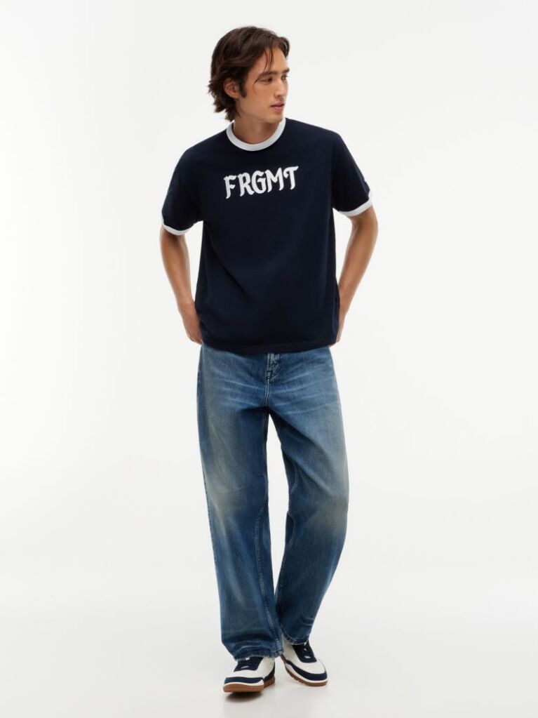 Μπλε Άνετο Βαμβακερό T-Shirt  Άνδρες