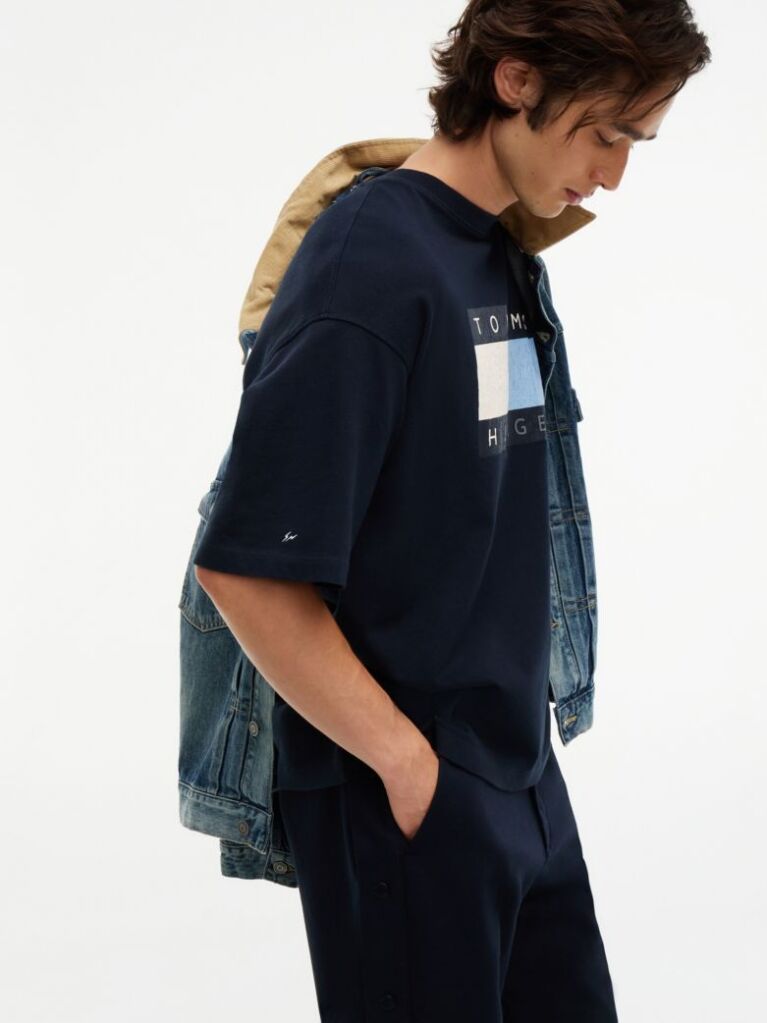 Μπλε Άνετο Ξεθωριασμένο T-Shirt  Άνδρες
