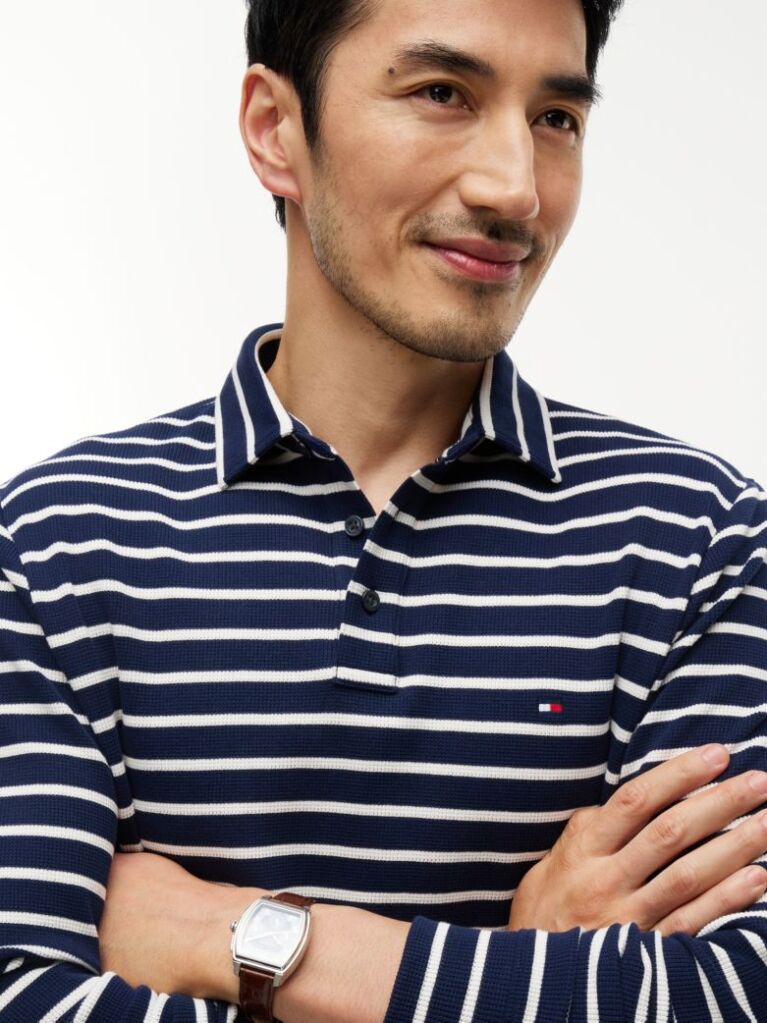 Multi Regular Waffle Long Sleeve Polo Shirt  Men