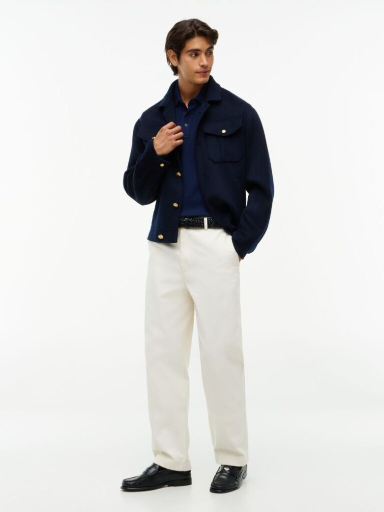 Blue Regular Waffle Long Sleeve Polo Shirt  Men
