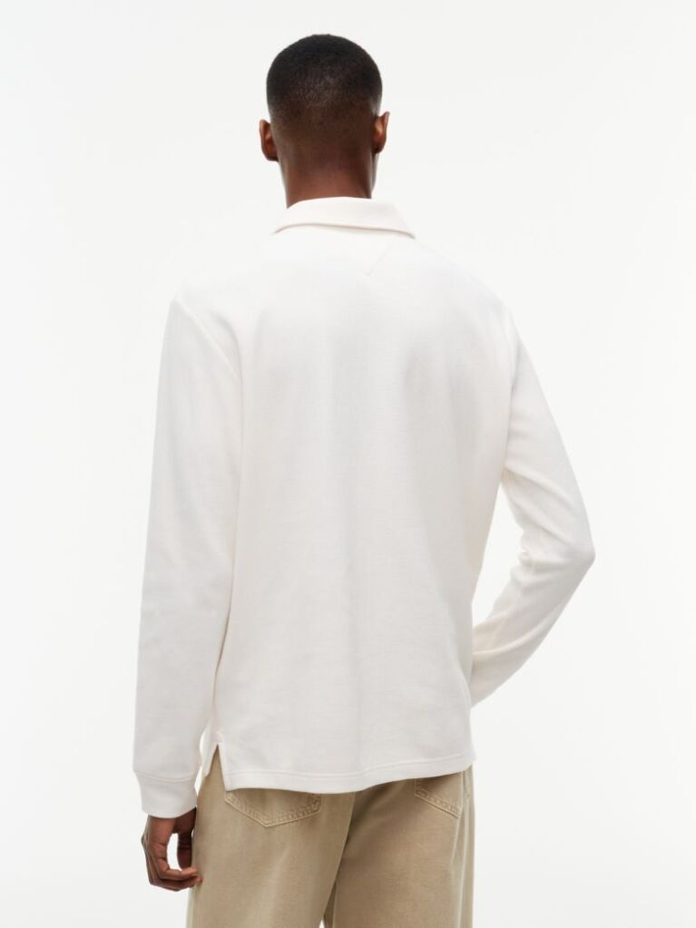 Beige Regular Waffle Long Sleeve Polo Shirt  Men