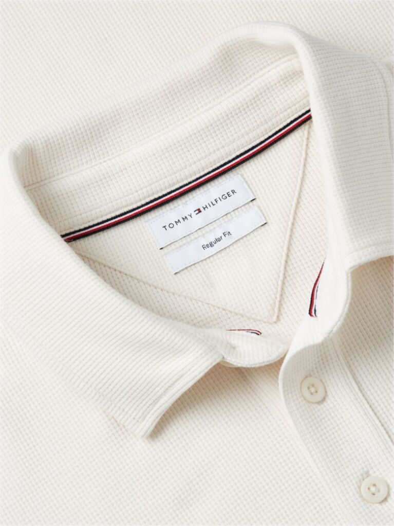 Beige Regular Waffle Long Sleeve Polo Shirt  Men