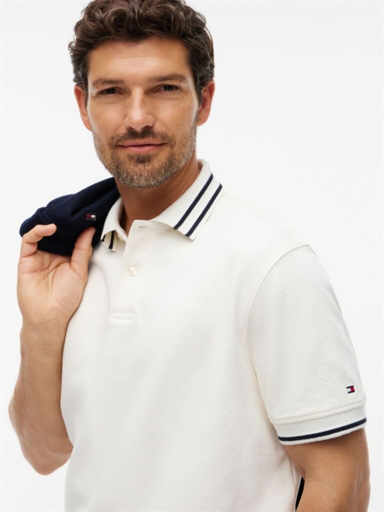 Beige Relaxed Fit Foulard Jacquard Polo Shirt  Men