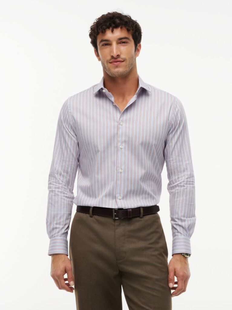 Multi New York Label Slim Fit Flex Collar Shirt  Men
