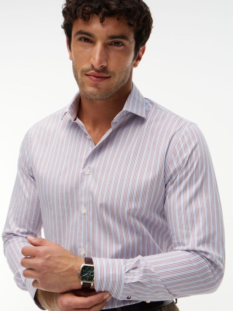 Multi New York Label Slim Fit Flex Collar Shirt  Men