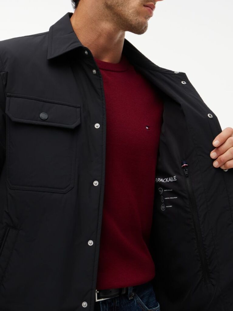 Black Packable Lightweight Shirt Jacket  Men