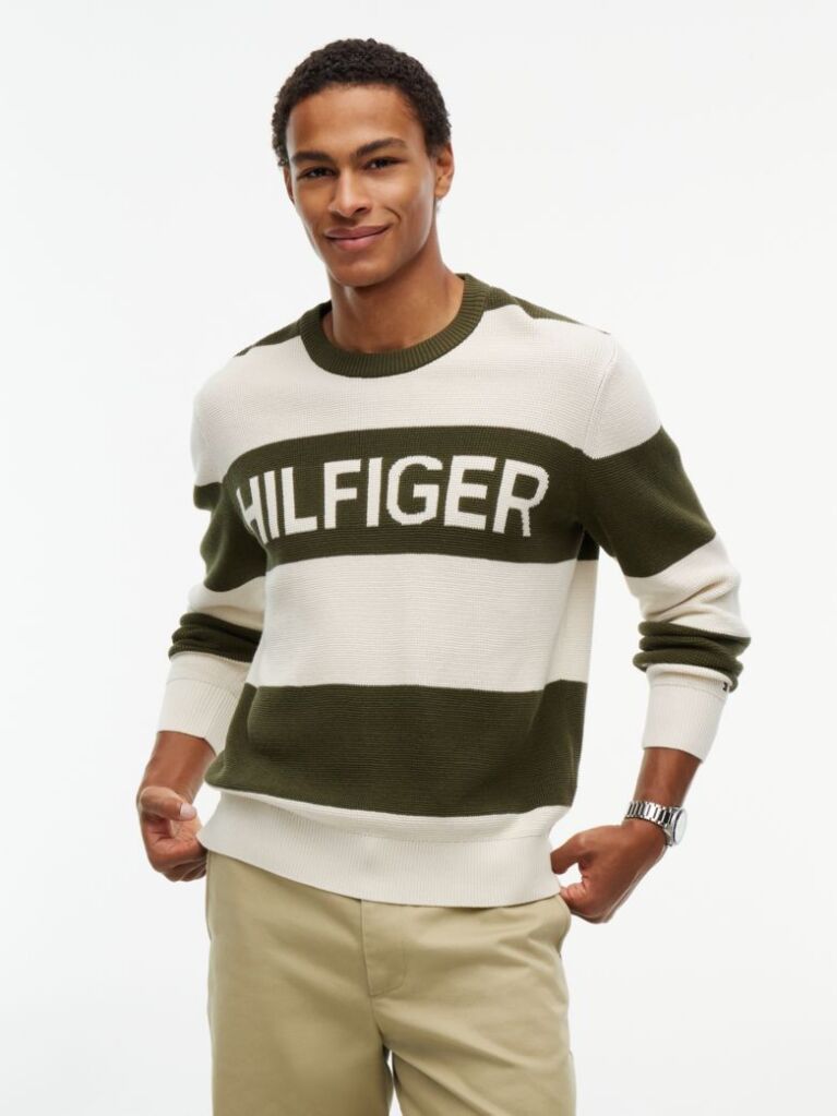 Multi Intarsia Logo Waffle Knit Relaxed Jumper  Men