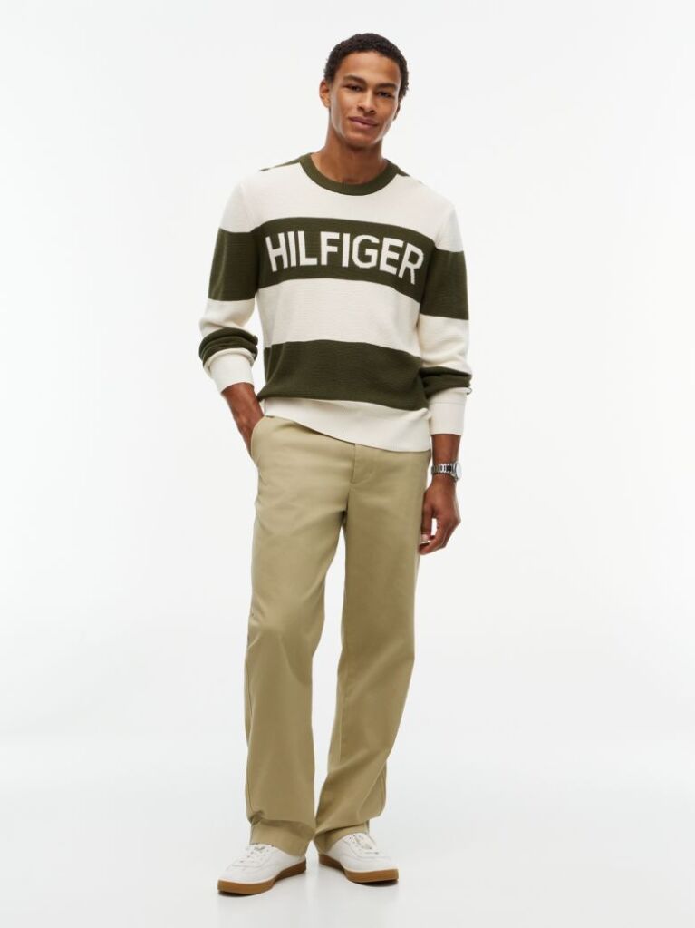 Multi Intarsia Logo Waffle Knit Relaxed Jumper  Men