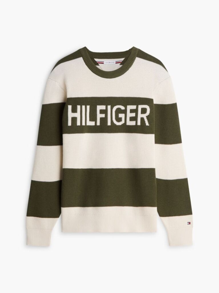 Multi Intarsia Logo Waffle Knit Relaxed Jumper  Men