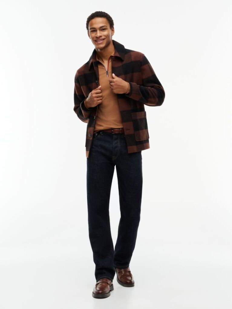 Brown Fluid Cotton Long Sleeve Polo Shirt  Men