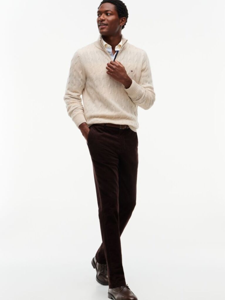 Brown Denton Slim Straight Fine Corduroy Chinos  Men