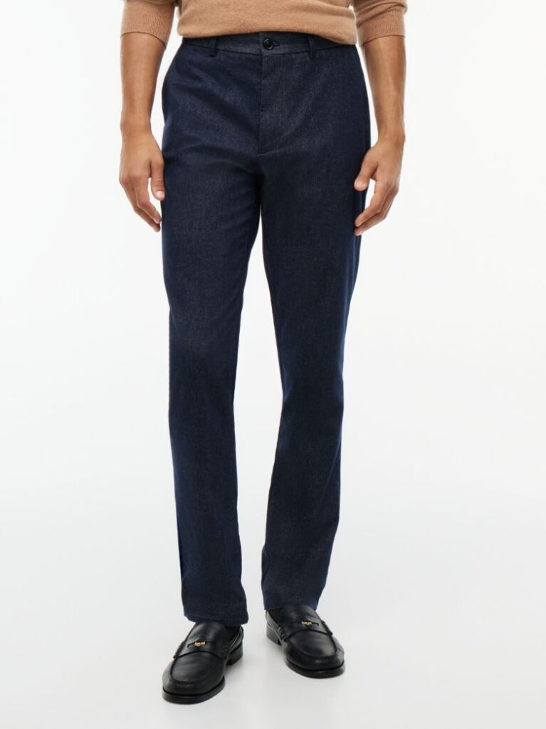 Blue Denton Brushed Marl Straight Chinos  Men