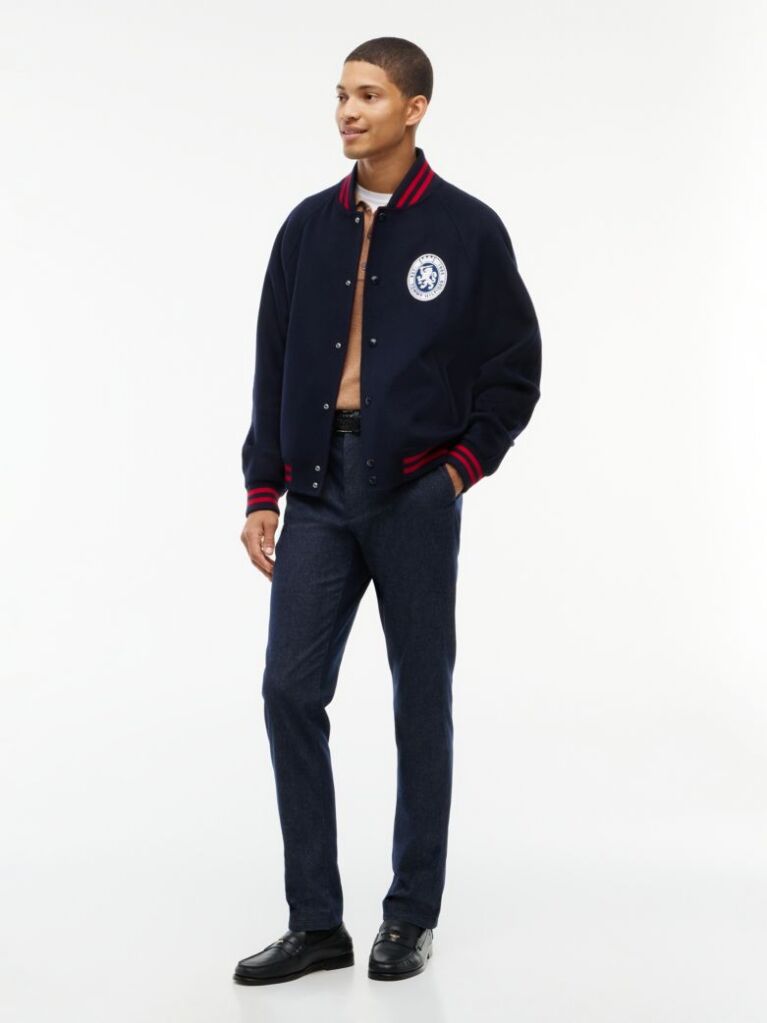 Blue Denton Brushed Marl Straight Chinos  Men