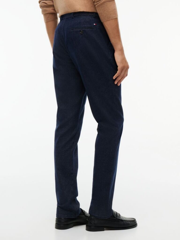 Blue Denton Brushed Marl Straight Chinos  Men
