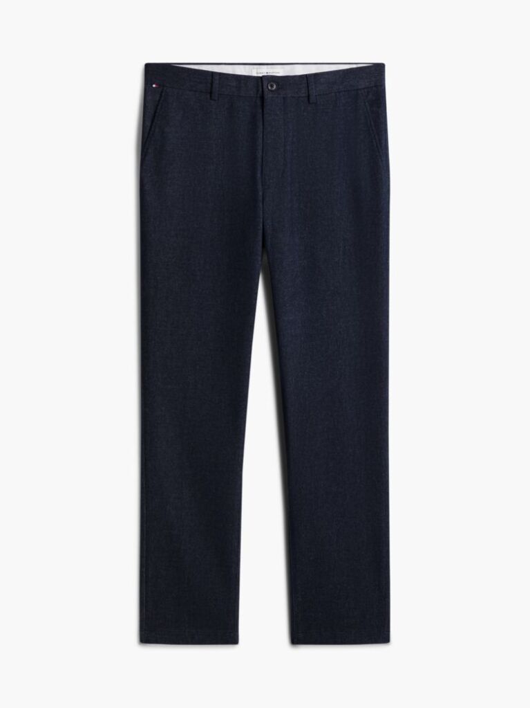 Blue Denton Brushed Marl Straight Chinos  Men