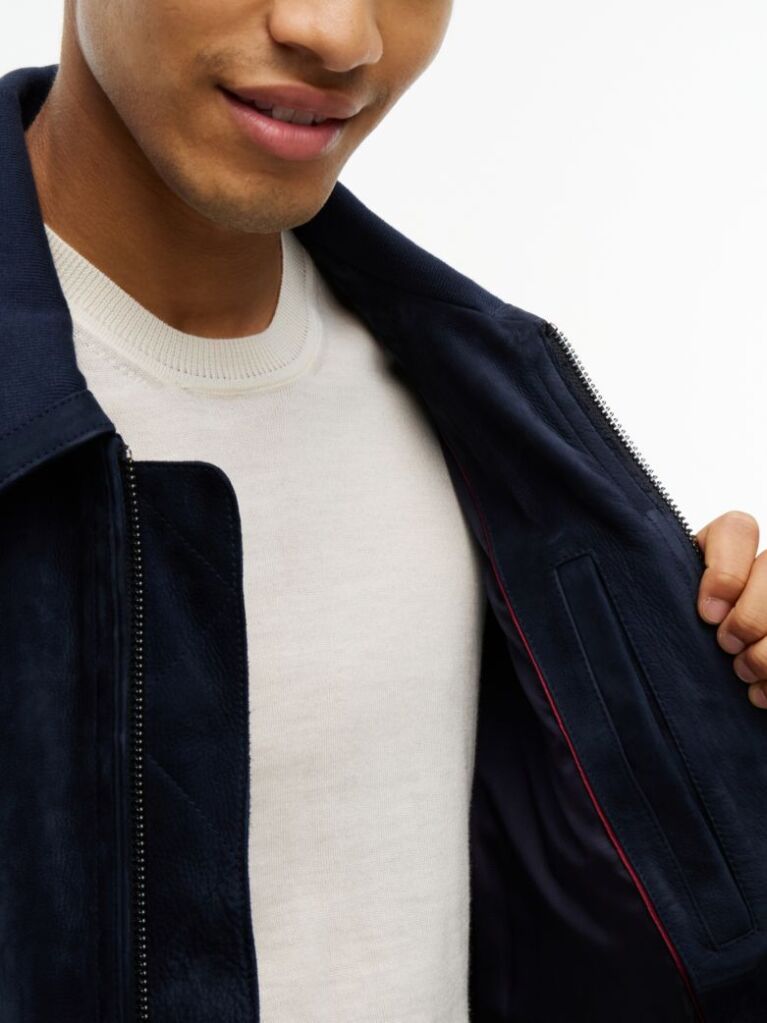Blue New York Label Leather Zip-Thru Jacket  Men