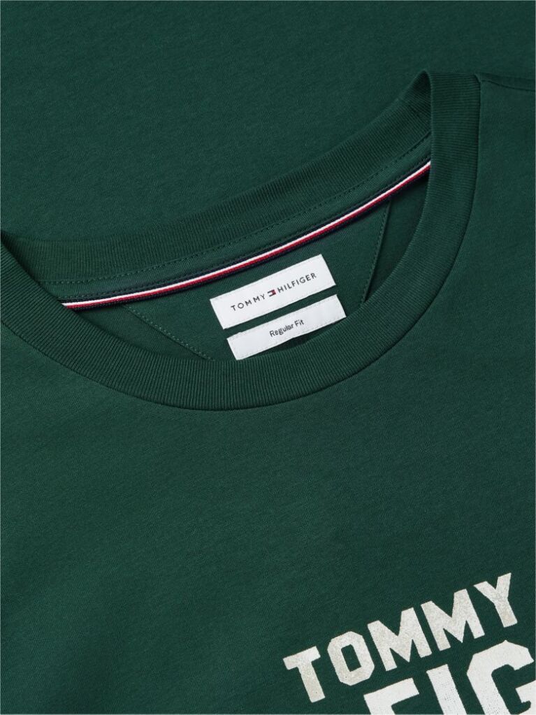Green Contrast Logo Crew Neck Jersey T-Shirt  Men
