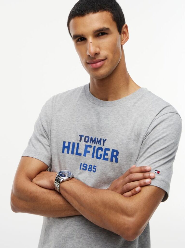 Grey Contrast Logo Crew Neck Jersey T-Shirt  Men