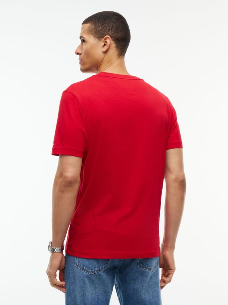 Κόκκινο Βαμβακερό T-Shirt Με Κλασική Λαιμόκοψη Και Λογότυπο Σε Αντίθεση  Άνδρες