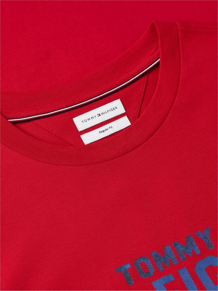 Κόκκινο Βαμβακερό T-Shirt Με Κλασική Λαιμόκοψη Και Λογότυπο Σε Αντίθεση  Άνδρες