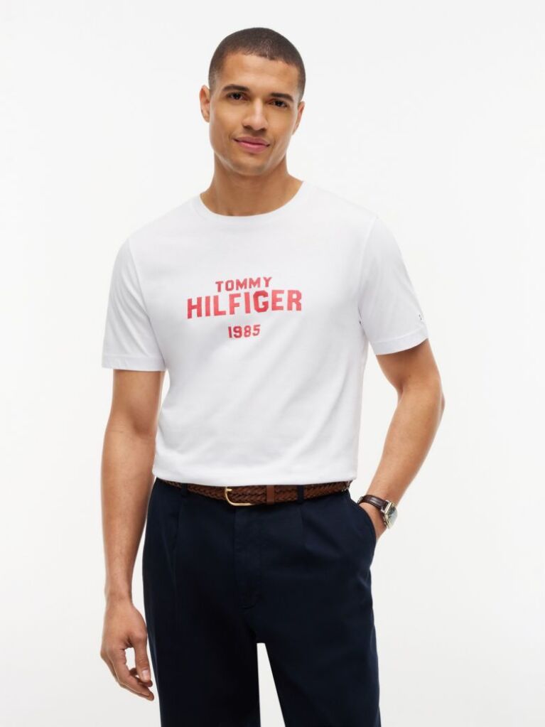 White Contrast Logo Crew Neck Jersey T-Shirt  Men