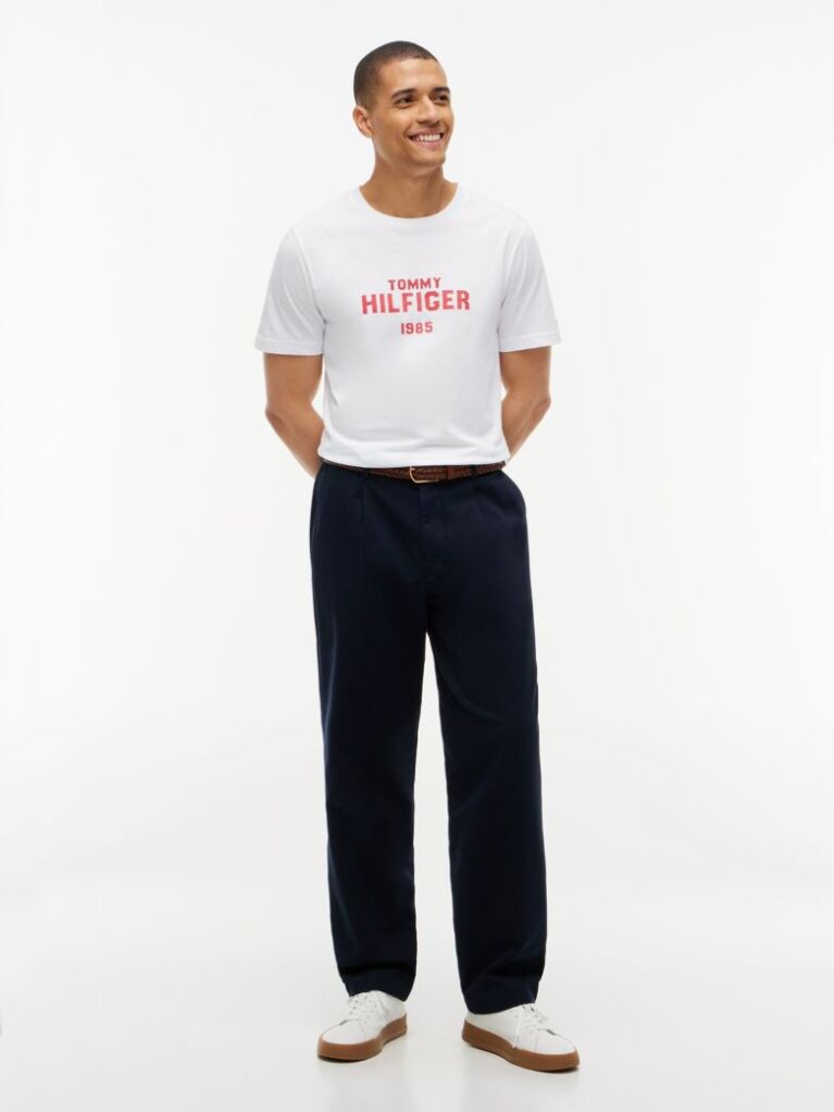 White Contrast Logo Crew Neck Jersey T-Shirt  Men